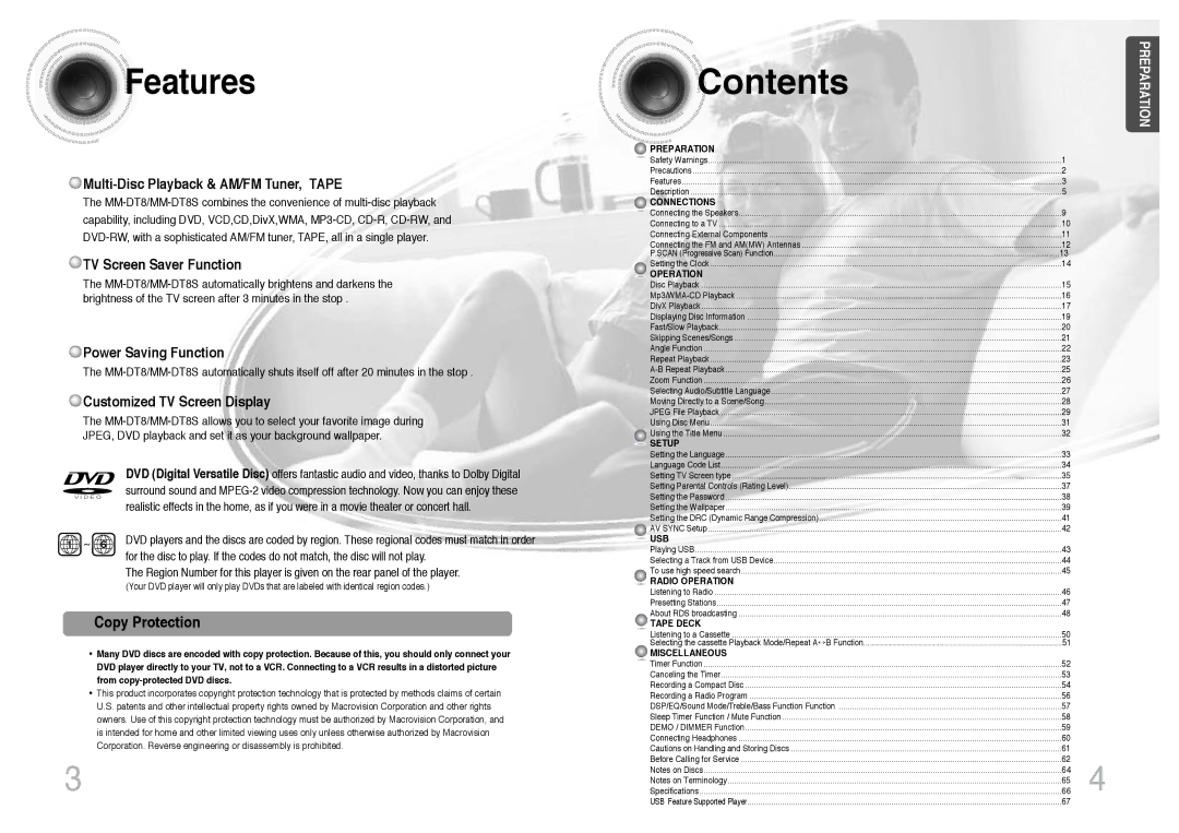 Samsung MM-DT8R/ELS manual Contents 