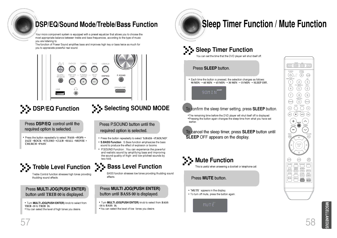 Samsung MM-DT8R/ELS manual Press Multi Jogpush Enter button until Treb 00 is displayed 