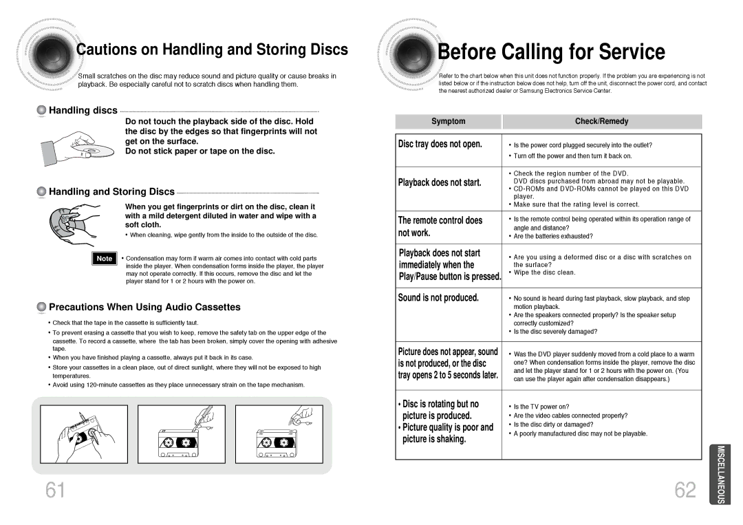 Samsung MM-DT8R/ELS manual Before Calling for Service 