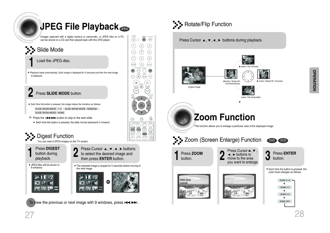 Samsung MM-DX7 instruction manual Jpeg File Playback Jpeg, Zoom Function 