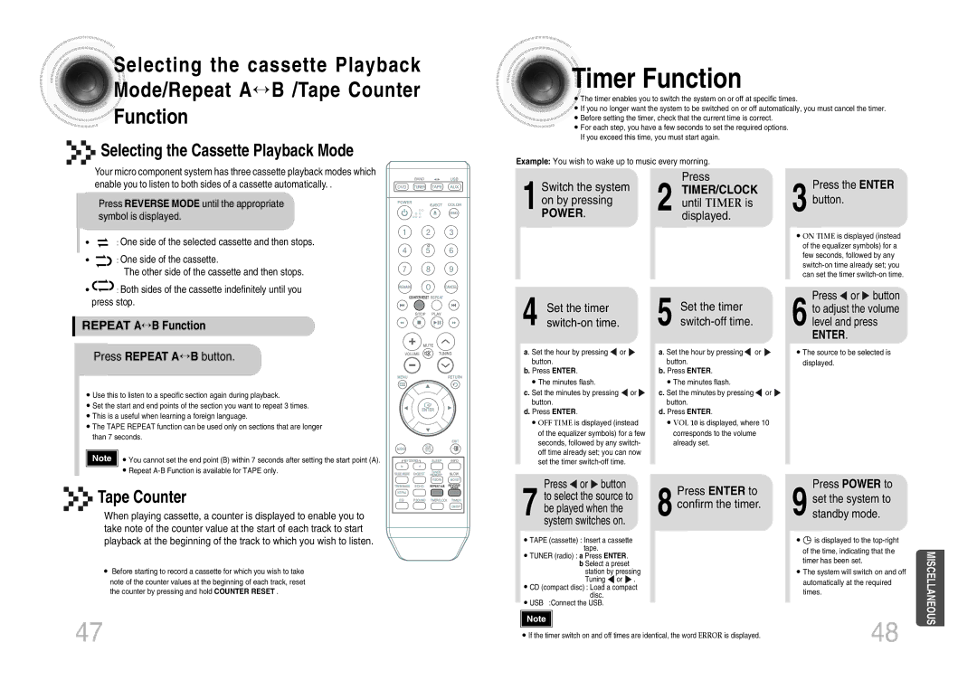 Samsung MM-DX7 instruction manual Timer Function, TIMER/CLOCK until Timer is displayed 