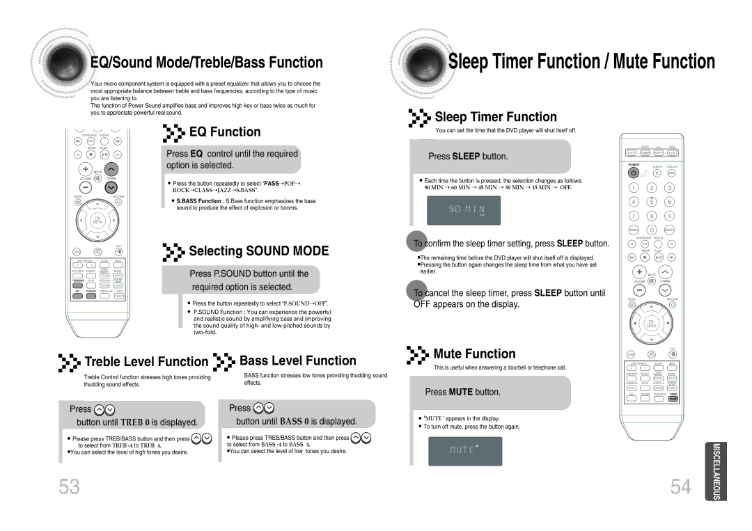 Samsung MM-DX7 instruction manual Press EQ control until the required option is selected, Press Sleep button 