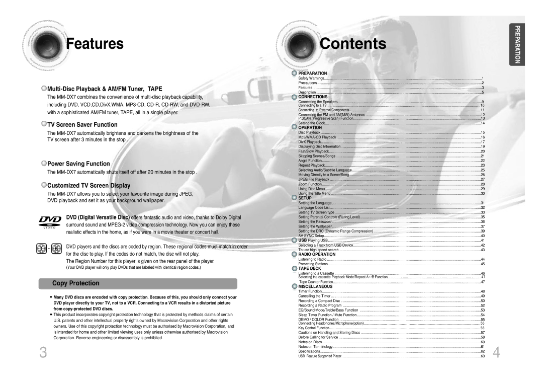 Samsung MM-DX7 instruction manual Contents 