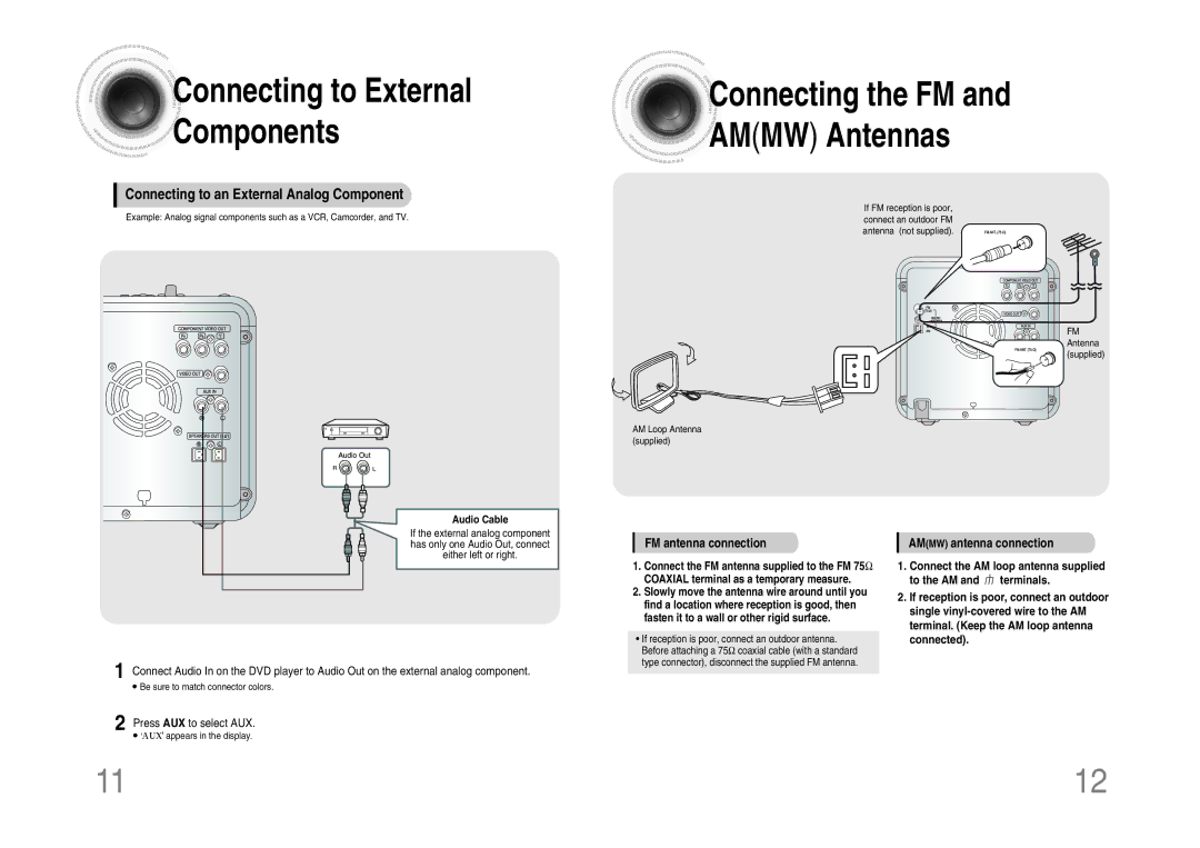 Samsung MM-DX7 instruction manual Connecting to External Components, Press AUX to select AUX 