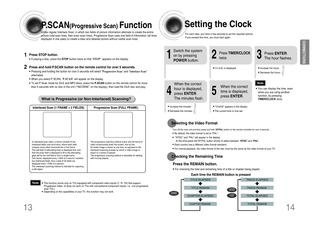 Samsung MM-DX7 Setting the Clock, What is Progressive or Non-Interlaced Scanning?, Selecting the Video Format 