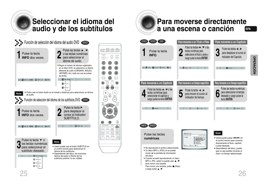 Samsung MM-DX7T/MEA manual Para moverse directamente, Info, Numéricas 