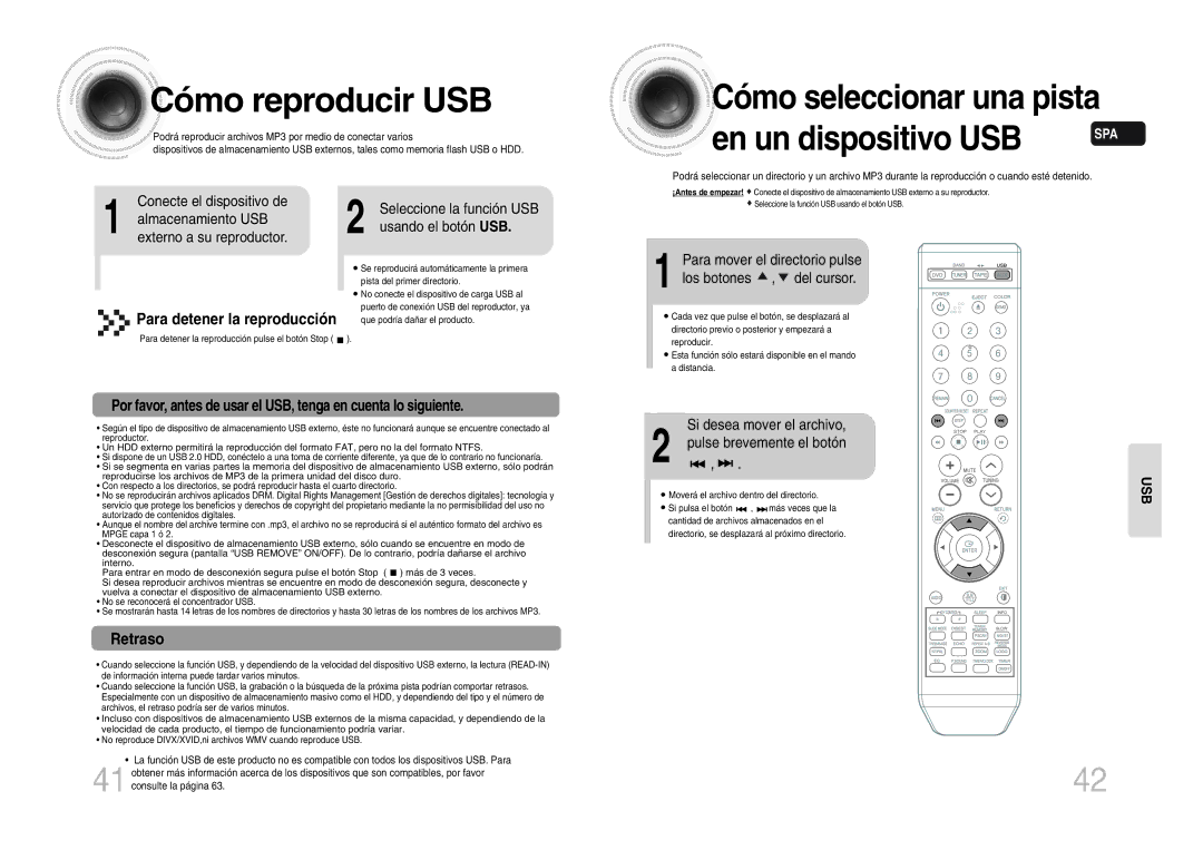 Samsung MM-DX7T/MEA manual Cómo seleccionar una pista, Para detener la reproducción, Retraso, Usando el botón USB, Usb 