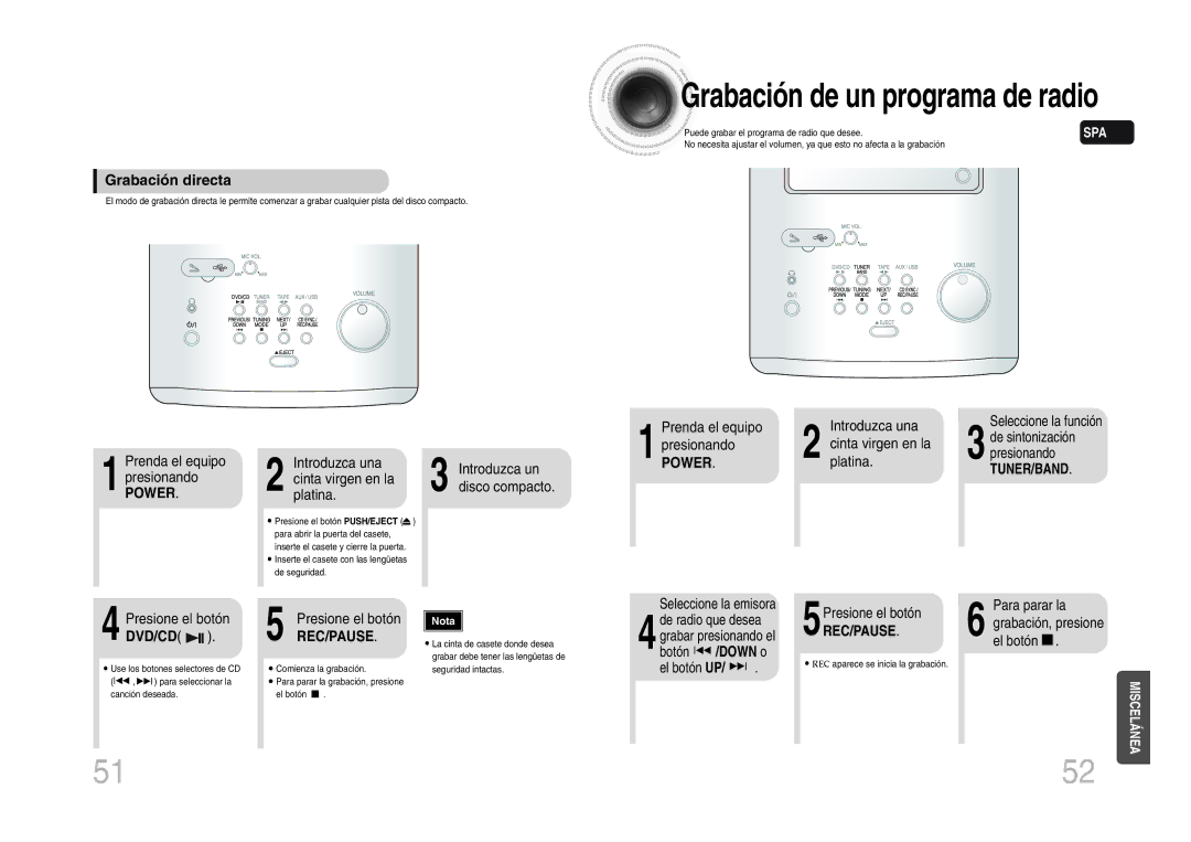 Samsung MM-DX7T/MEA Grabación directa, Prenda el equipo Introduzca una, Introduzca un disco compacto Presionando, Dvd/Cd 