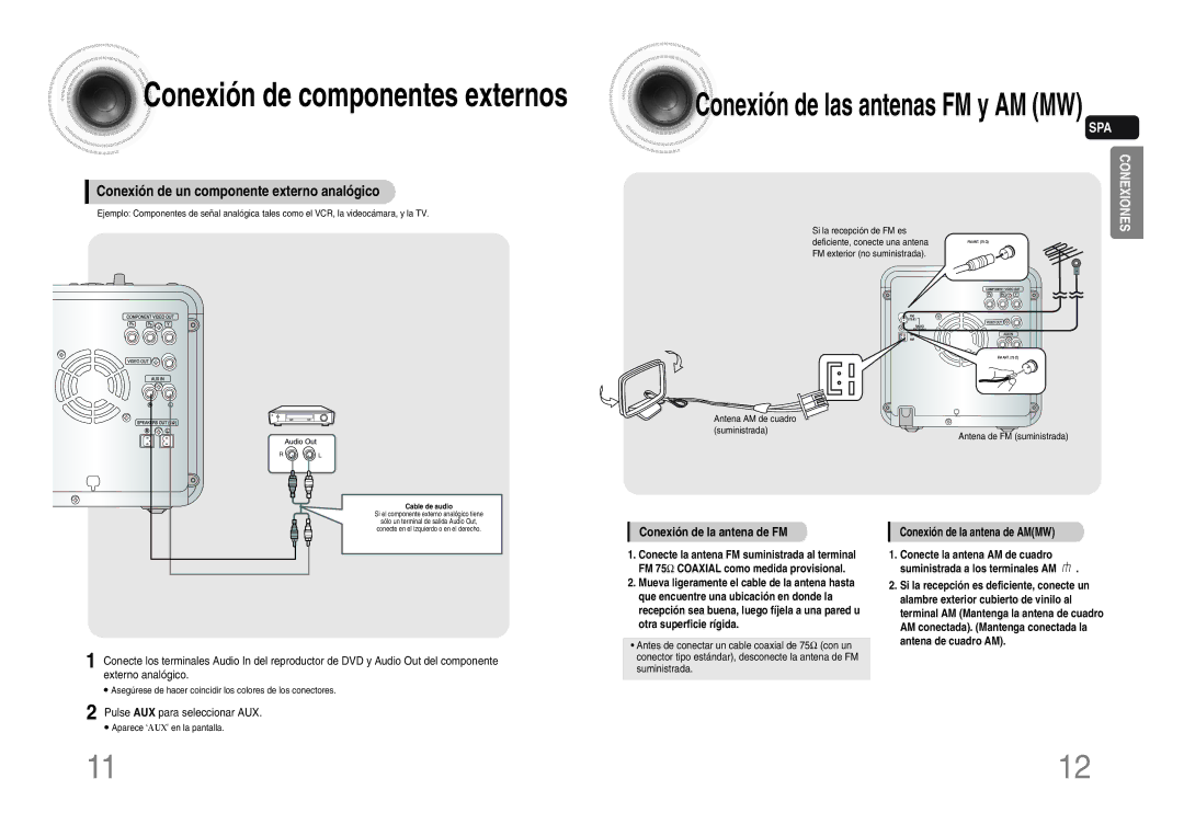 Samsung MM-DX7T/MEA manual Conexión de componentes externos, Pulse AUX para seleccionar AUX 