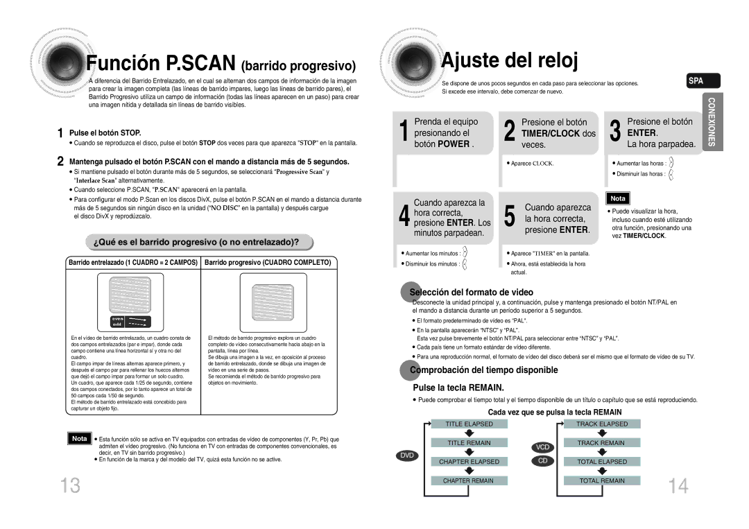 Samsung MM-DX7T/MEA manual Ajuste del reloj, Función P.SCAN barrido progresivo, Enter 