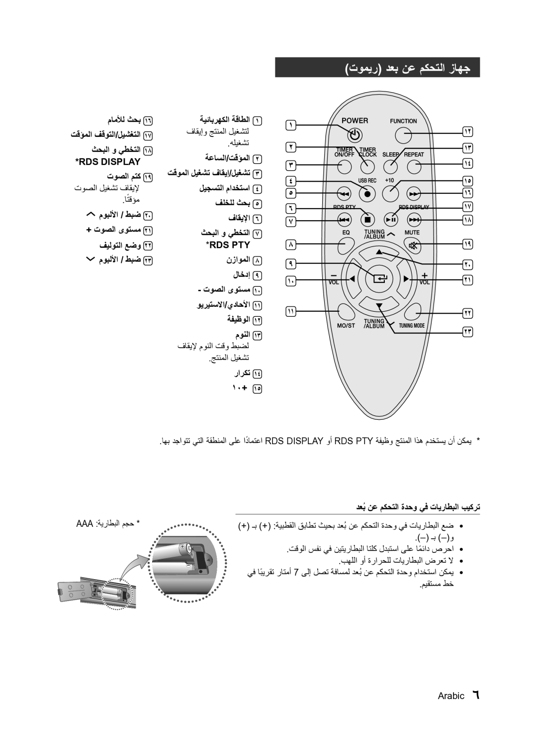 Samsung MM-E320/UM manual تومير دعب نع مكحتلا زاهج, RDS Display, Rds Pty 