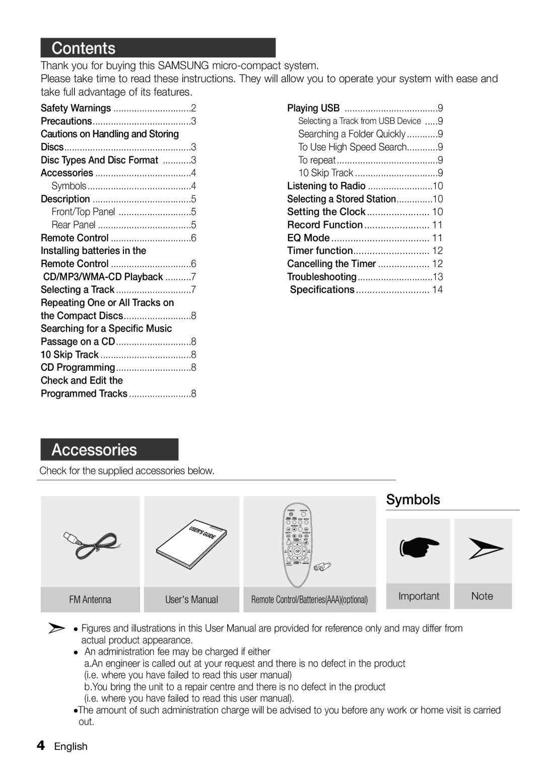 Samsung MM-E320/UM manual Contents, Accessories 