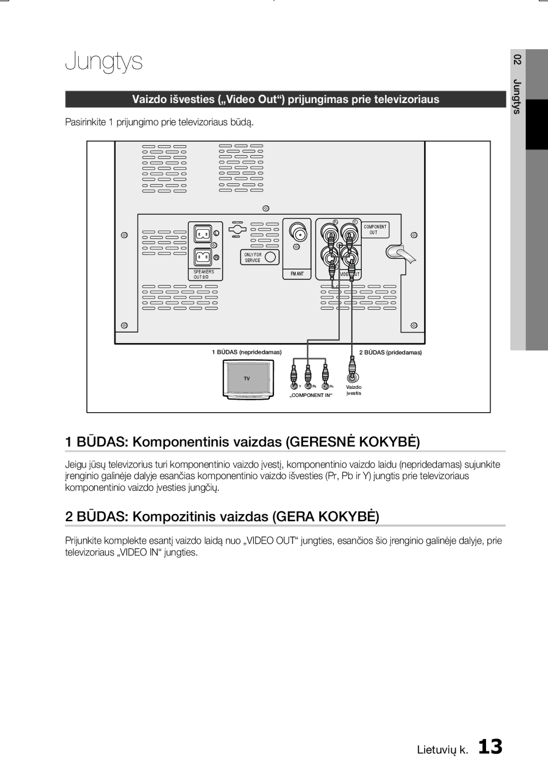 Samsung MM-E330D/EN manual Būdas Komponentinis vaizdas Geresnė Kokybė, Būdas Kompozitinis vaizdas Gera Kokybė 