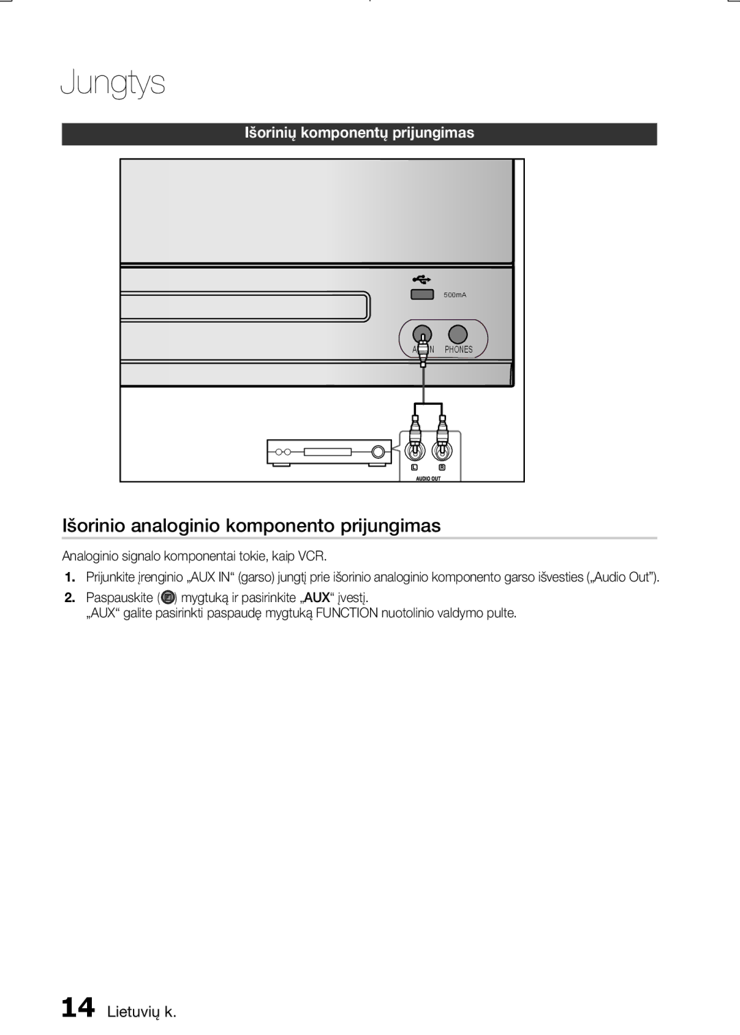 Samsung MM-E330D/EN manual Išorinio analoginio komponento prijungimas, Analoginio signalo komponentai tokie, kaip VCR 