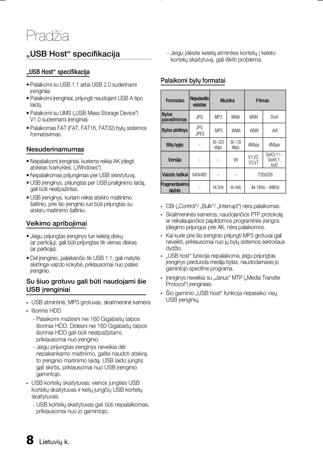 Samsung MM-E330D/EN manual „USB Host speciﬁkacija 