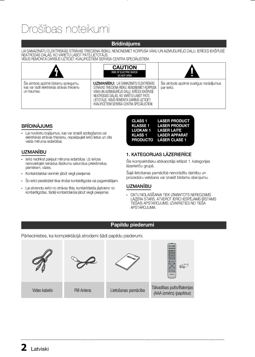 Samsung MM-E330D/EN manual Drošības noteikumi, Brīdinājums, Papildu piederumi, Latviski 