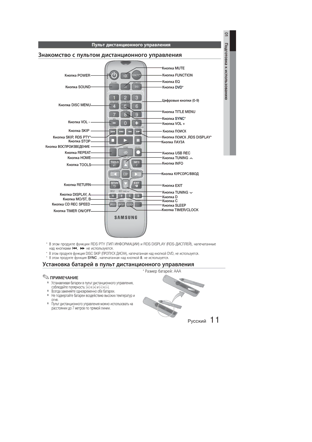 Samsung MM-E320D/RU Знакомство с пультом дистанционного управления, Установка батарей в пульт дистанционного управления 