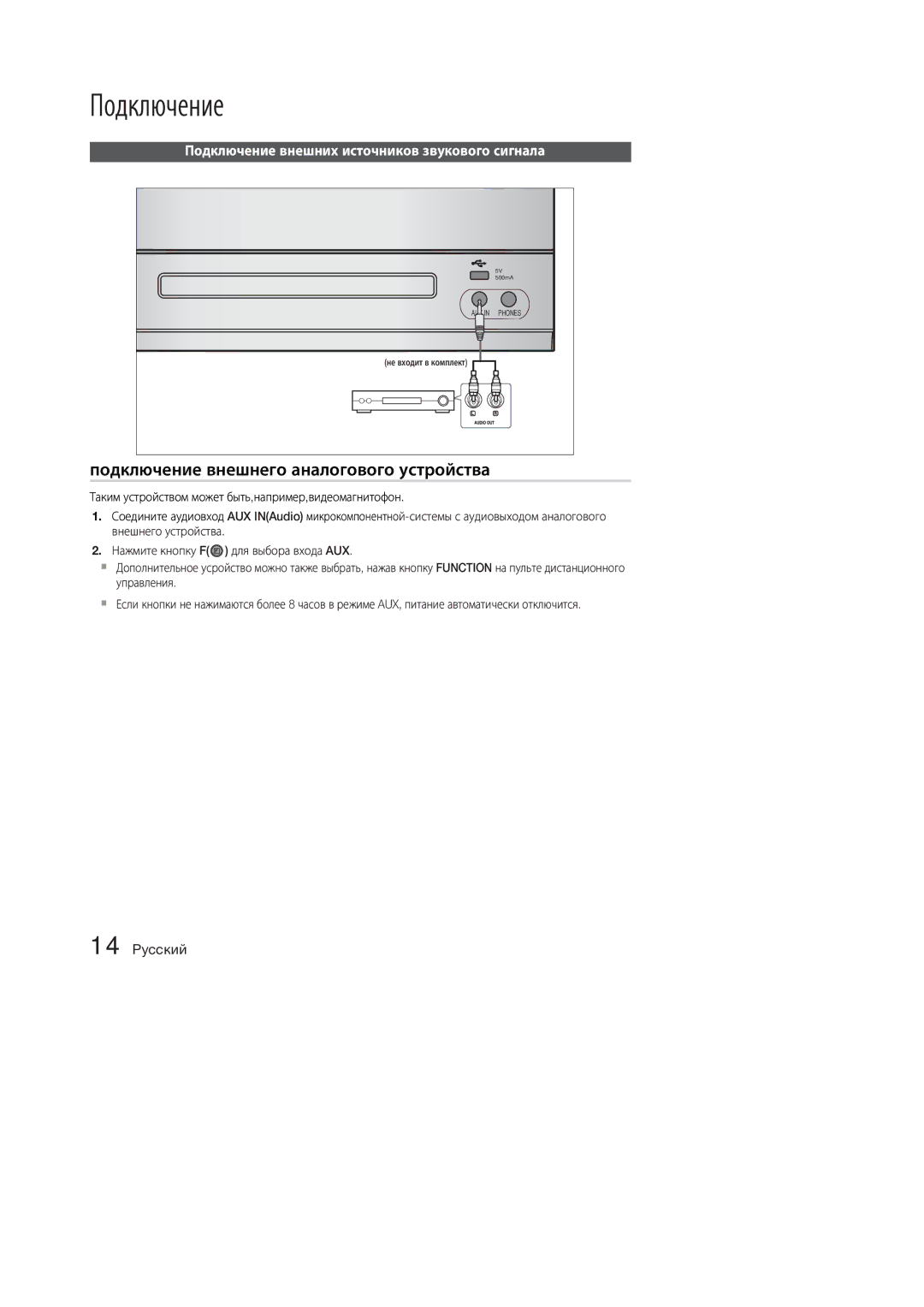 Samsung MM-E330D/RU, MM-E320D/RU manual Подключение внешнего аналогового устройства 