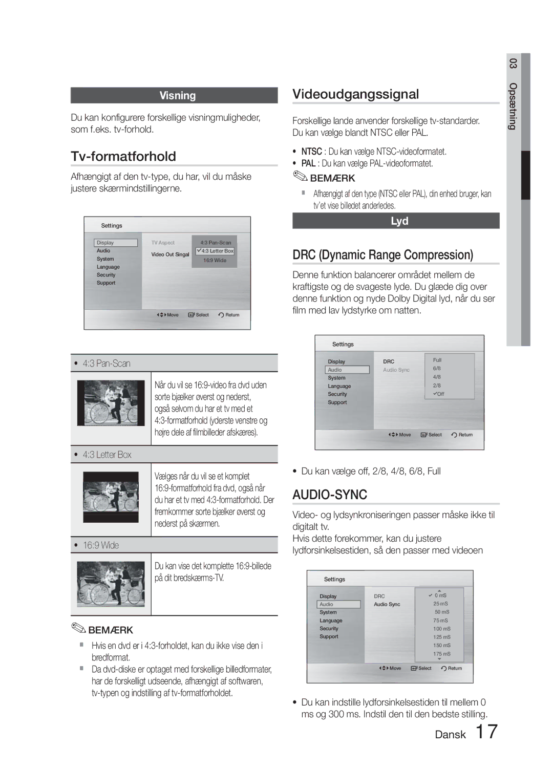 Samsung MM-E330D/XE manual Tv-formatforhold, Videoudgangssignal, Visning, Lyd 