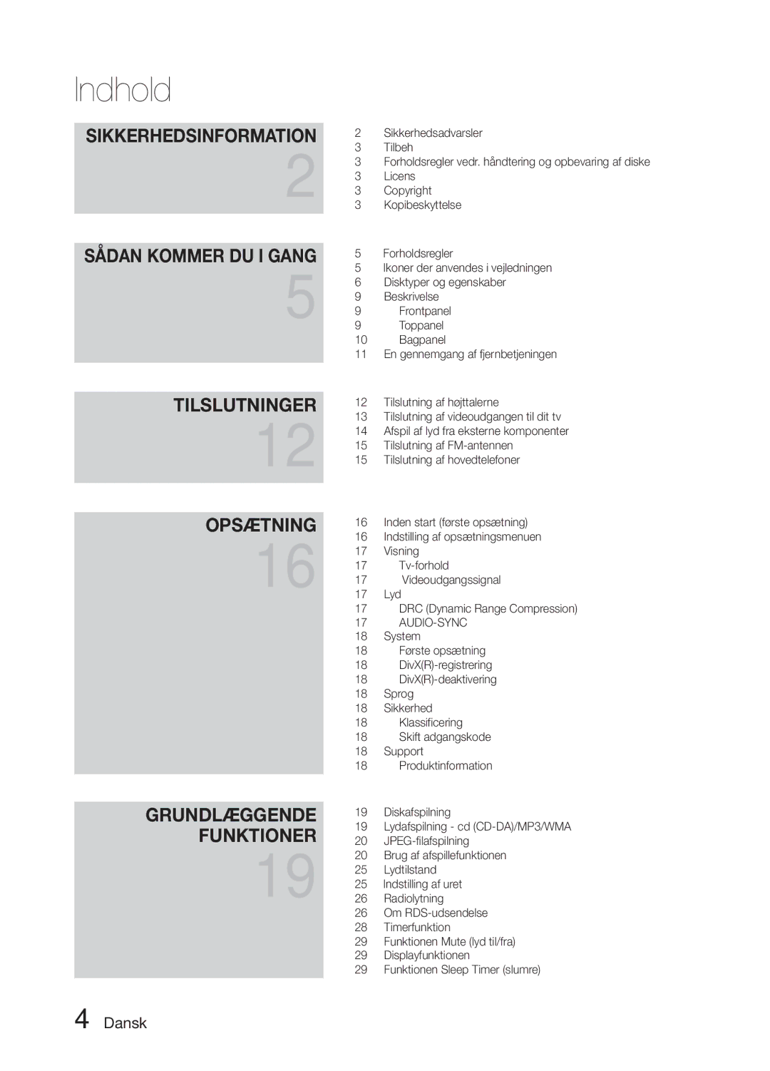 Samsung MM-E330D/XE manual Indhold, Audio-Sync 