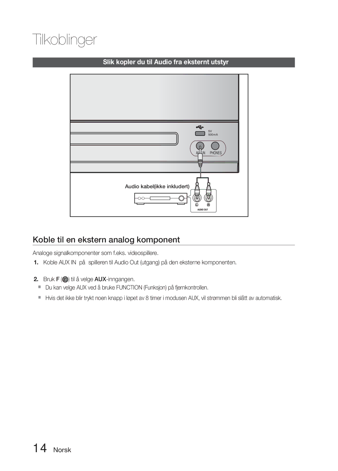 Samsung MM-E330D/XE manual Koble til en ekstern analog komponent, Slik kopler du til Audio fra eksternt utstyr 