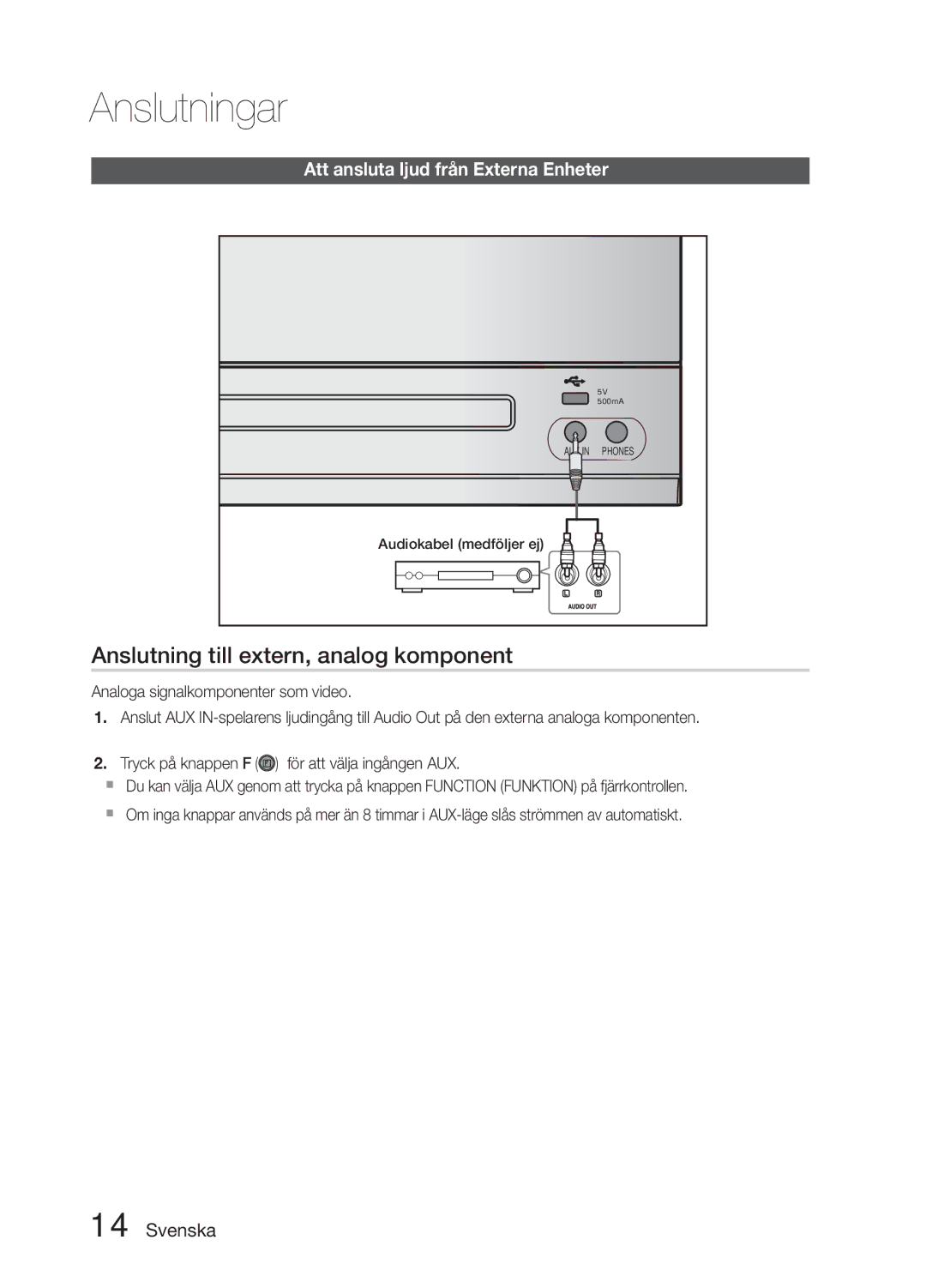 Samsung MM-E330D/XE manual Anslutning till extern, analog komponent, Att ansluta ljud från Externa Enheter 