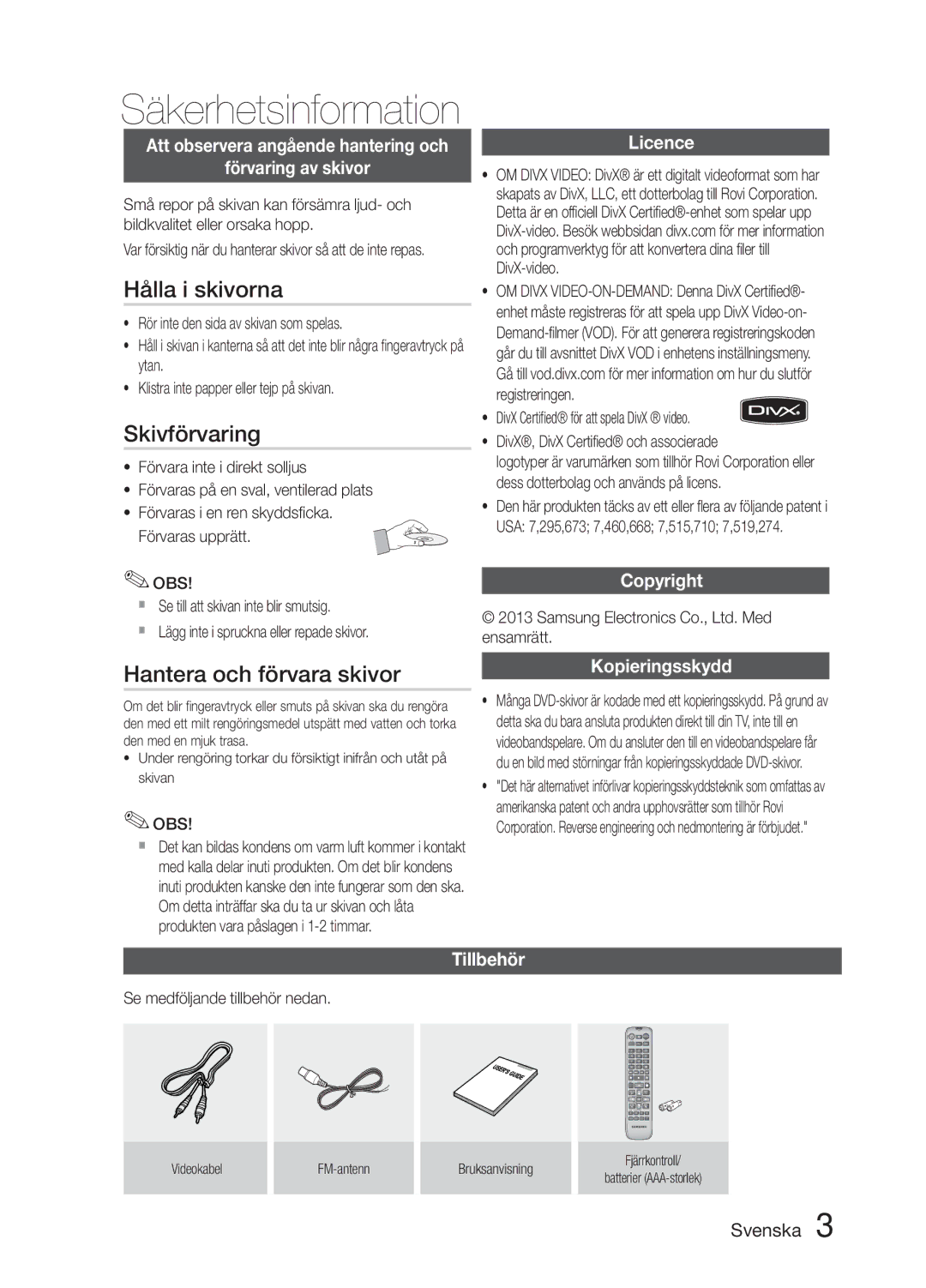 Samsung MM-E330D/XE manual Hålla i skivorna, Skivförvaring, Hantera och förvara skivor 