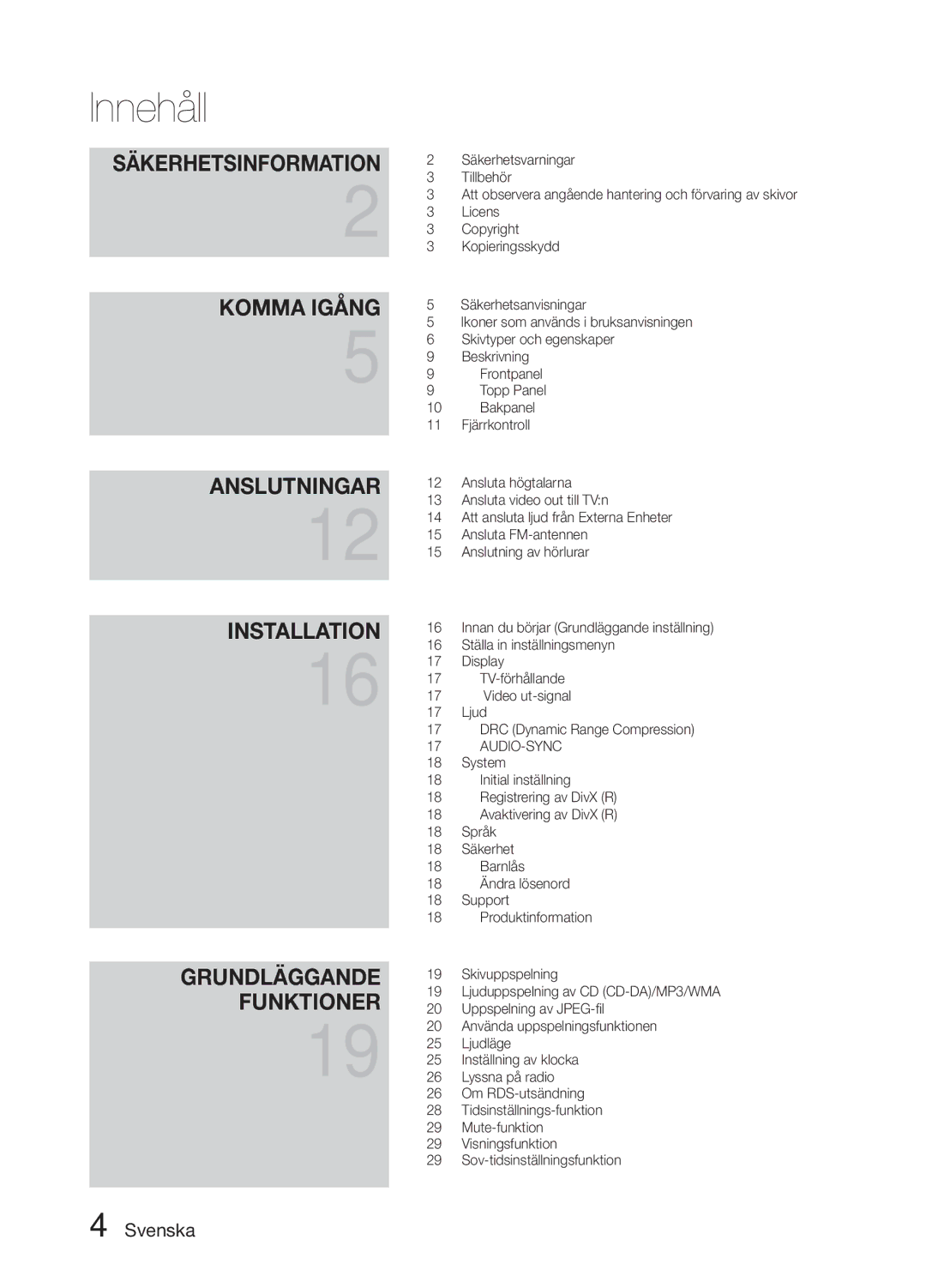 Samsung MM-E330D/XE manual Innehåll 