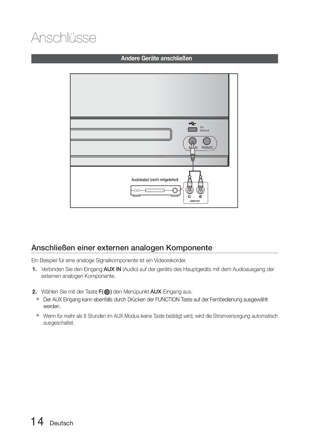 Samsung MM-E330D/ZF, MM-E330D/XN, MM-E330D/EN manual Anschließen einer externen analogen Komponente 