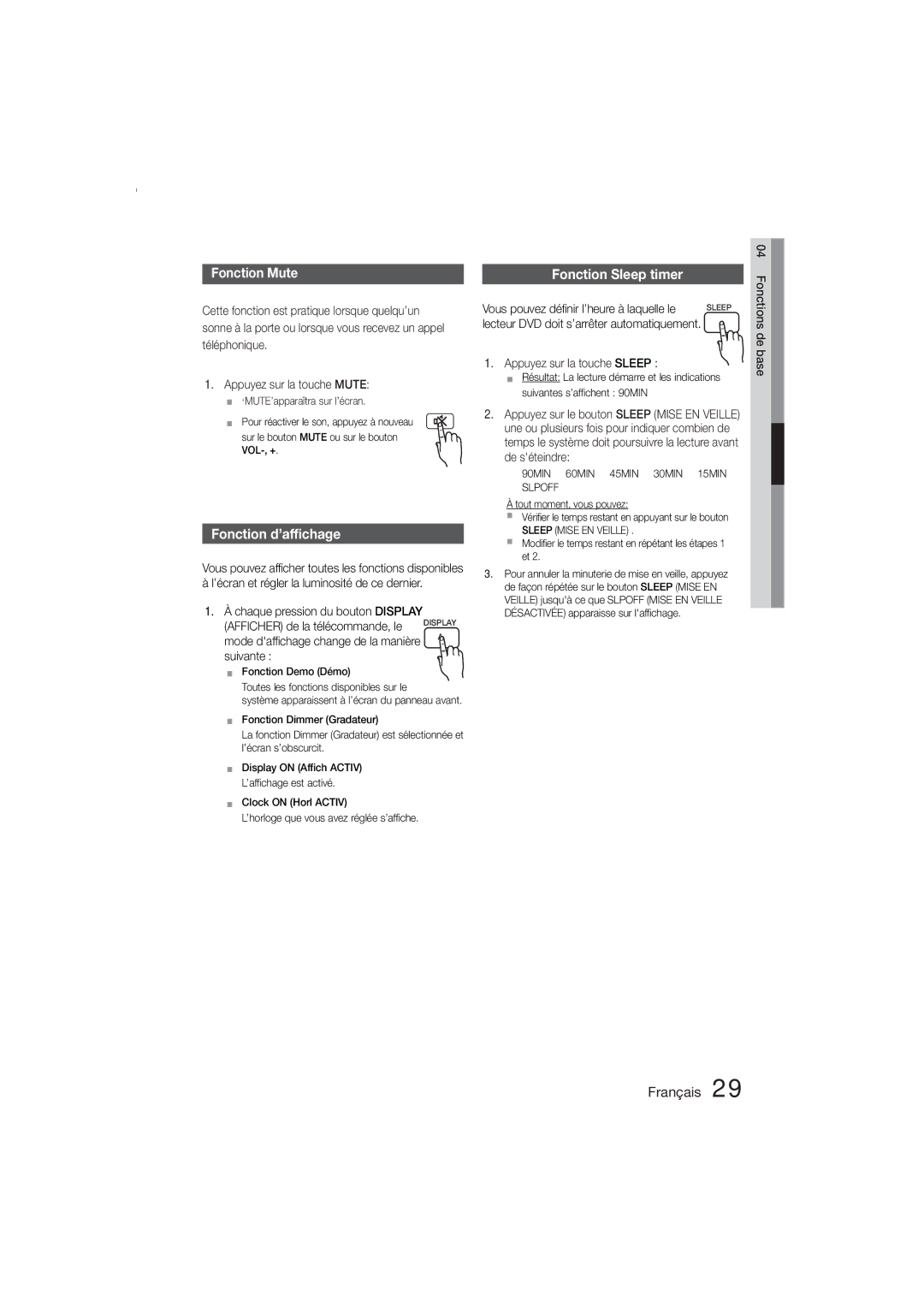 Samsung MM-E330D/ZF manual Connecting Fonction Sleep timer, Appuyez sur la touche Sleep,  ‘MUTE’apparaîtra sur l’écran 