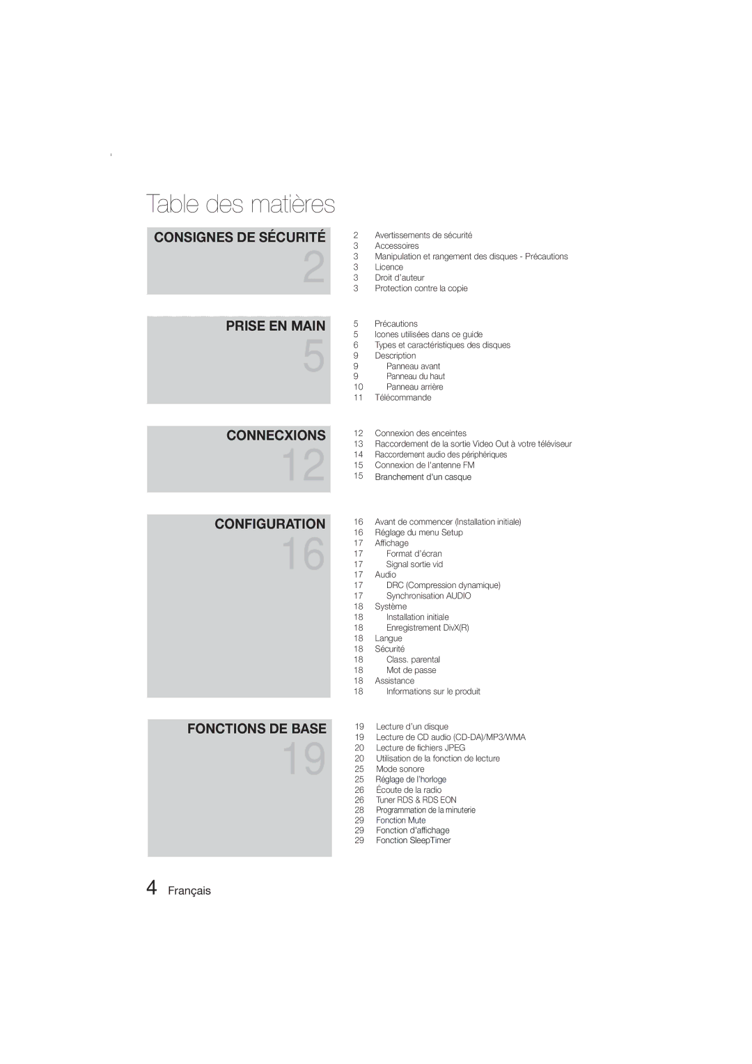 Samsung MM-E330D/ZF manual Table des matières 