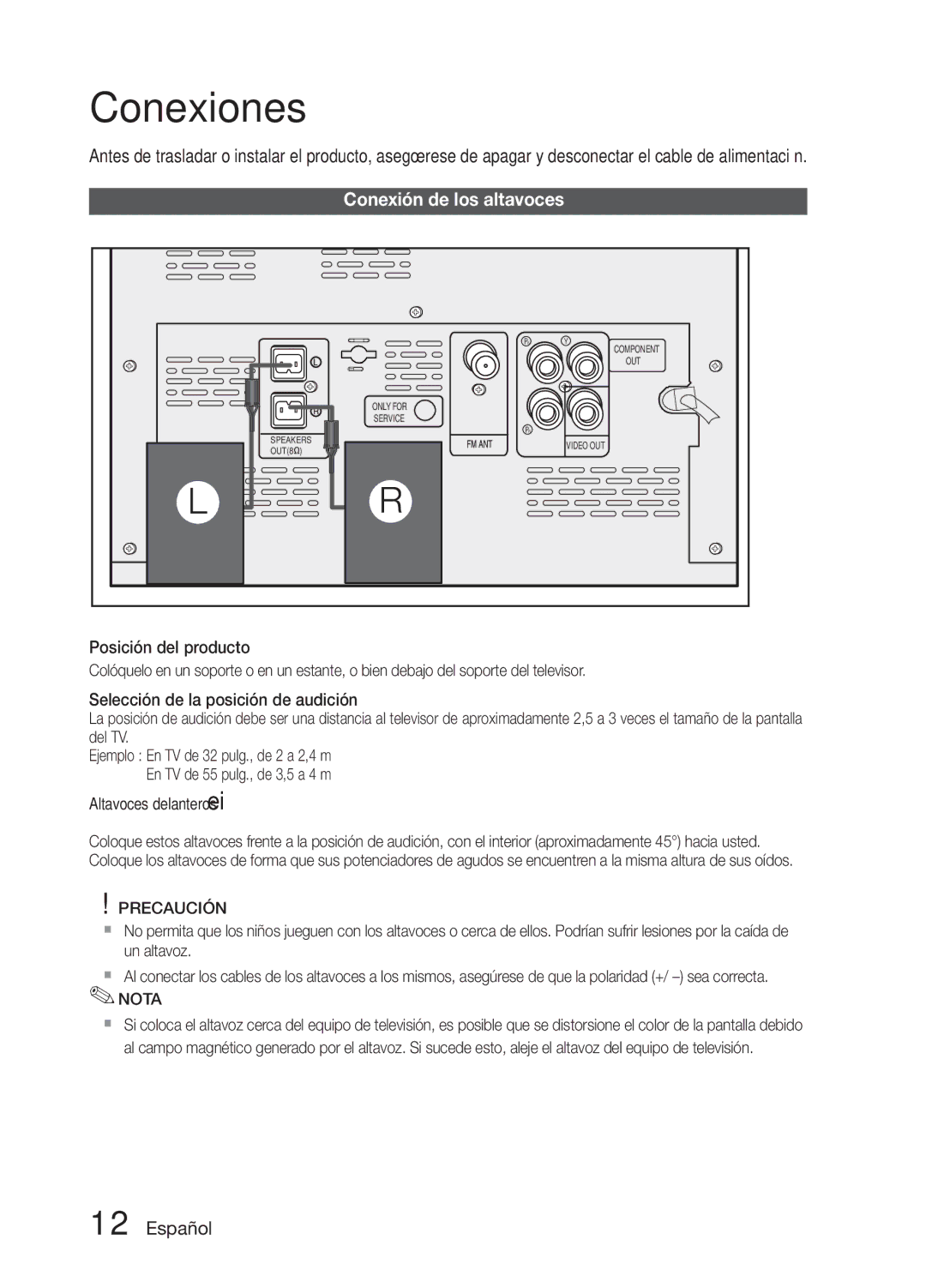 Samsung MM-E330D/ZF manual Conexiones, Conexión de los altavoces, Altavoces delanteros ei 