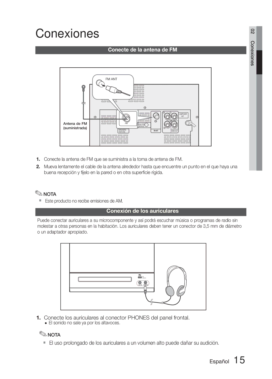 Samsung MM-E330D/ZF manual Conecte de la antena de FM,  Este producto no recibe emisiones de AM 