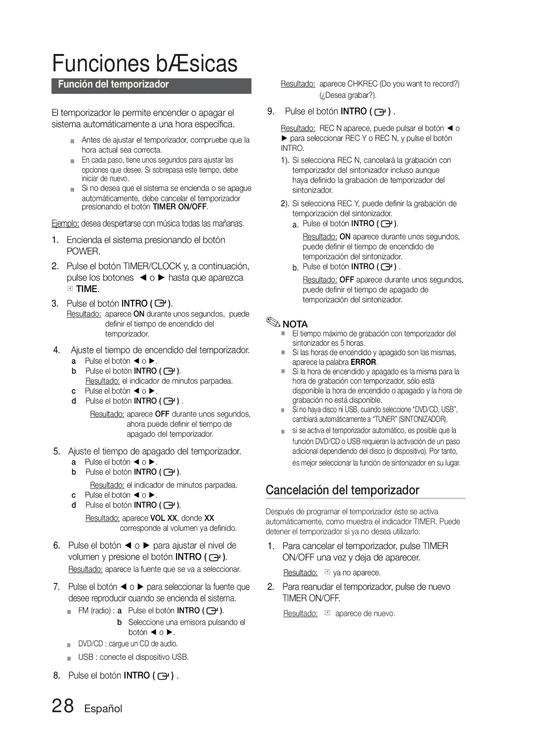 Samsung MM-E330D/ZF manual Cancelación del temporizador, Resultado aparece de nuevo 