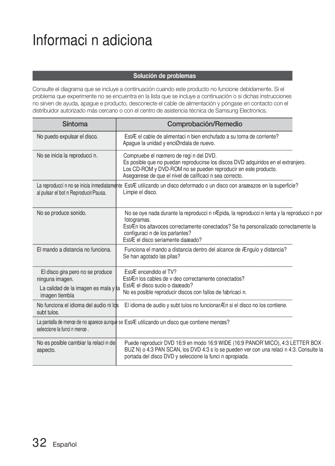 Samsung MM-E330D/ZF manual Información adiciona, Solución de problemas 