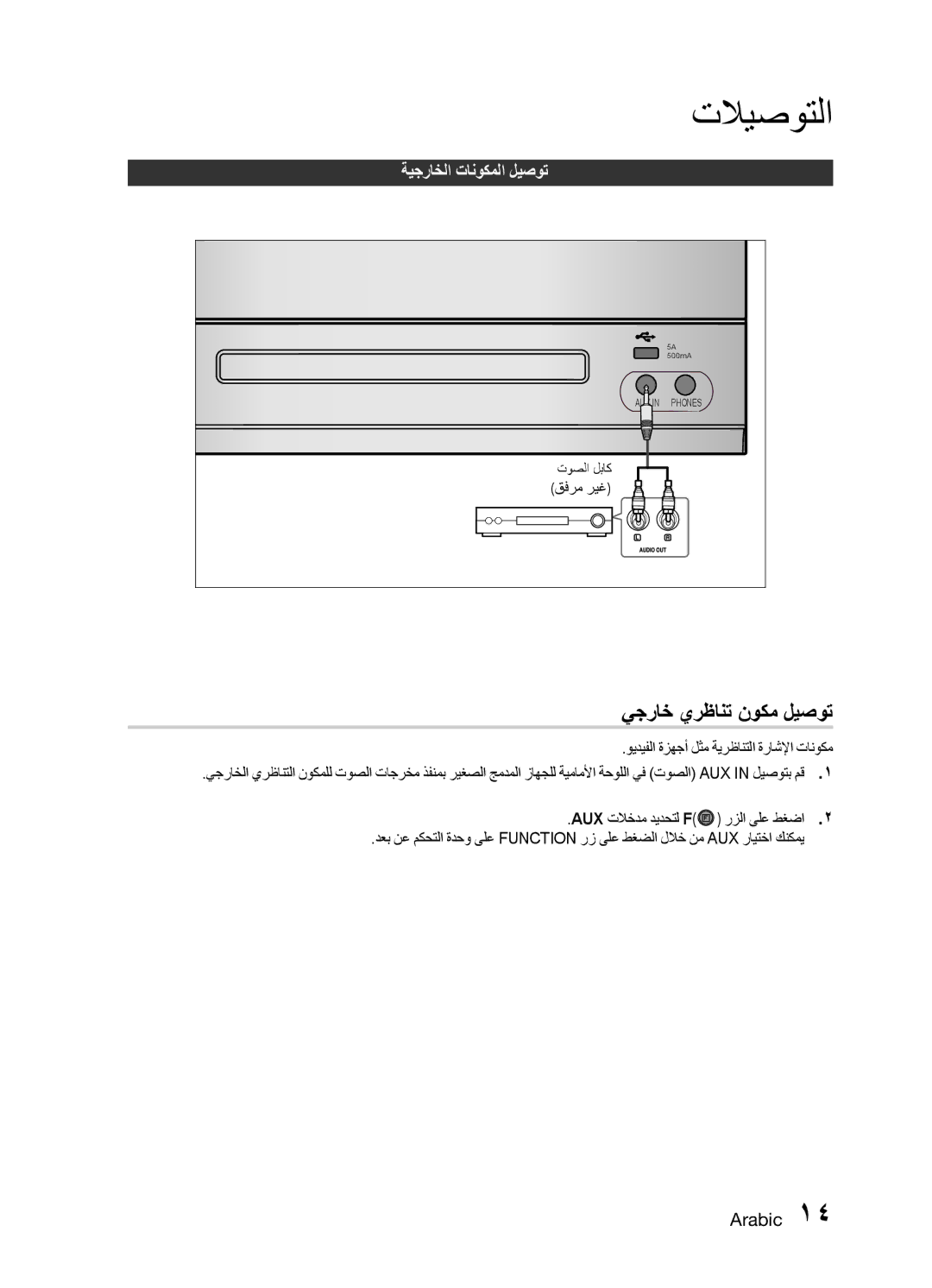 Samsung MM-E330D/ZN, MM-E330D/UM manual يجراخ يرظانت نوكم ليصوت, قفرم ريغ, ويديفلا ةزهجأ لثم ةيرظانتلا ةراشلإا تانوكم 