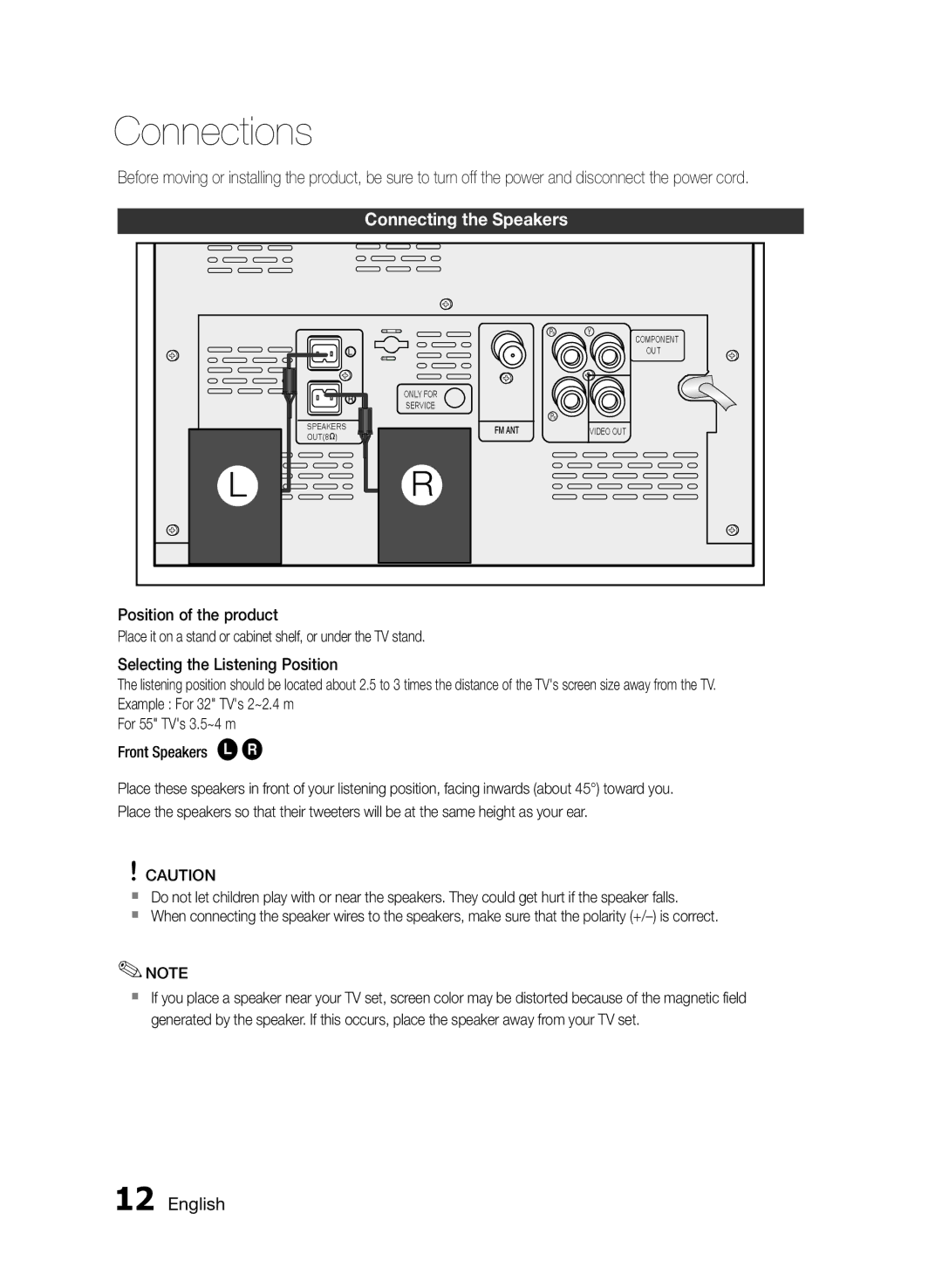 Samsung MM-E330D/ZN, MM-E330D/UM manual Connections, Connecting the Speakers 