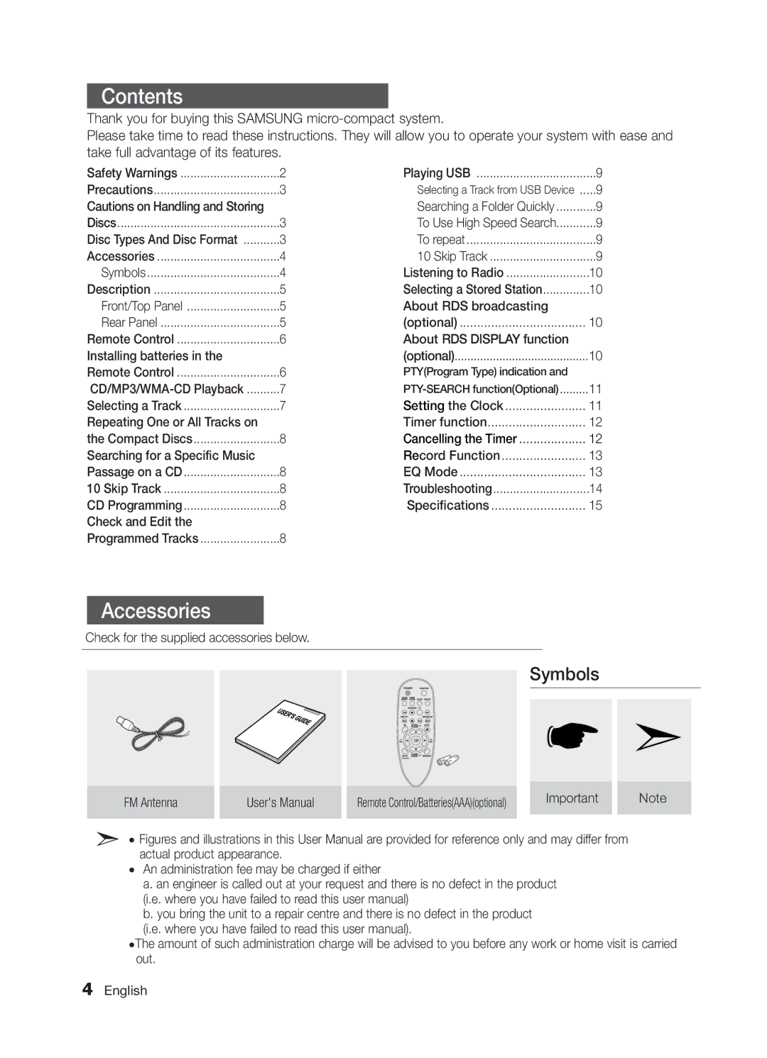 Samsung MM-E330/ZF, MM-E330/EN, MM-D320/RU, MM-E320/EN, MM-D320/EN, MM-E320/ZF, MM-E320/ZX, MM-D320/ZN Contents, Accessories 