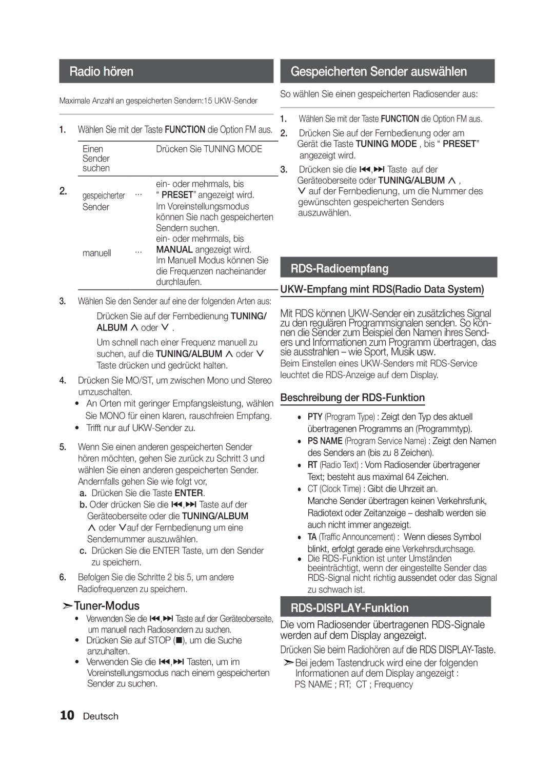 Samsung MM-E330/ZF, MM-E330/EN, MM-D320/RU, MM-E320/EN UKW-Empfang mint RDSRadio Data System, Beschreibung der RDS-Funktion 