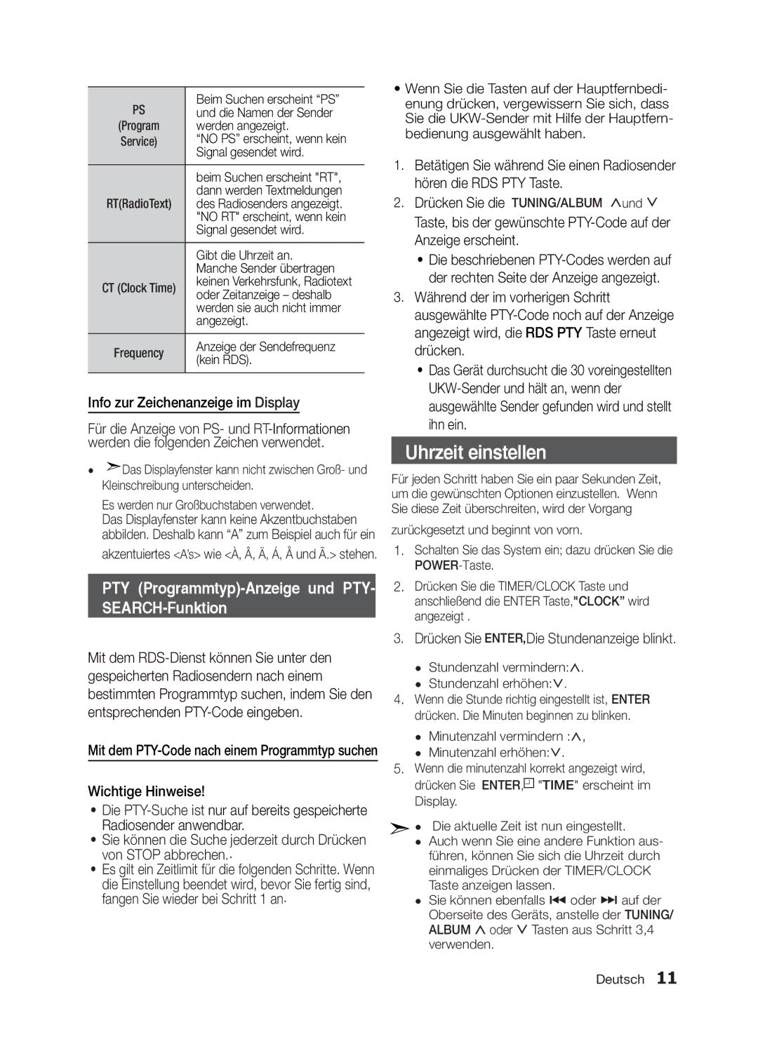 Samsung MM-E320/ZF, MM-E330/EN, MM-D320/RU Info zur Zeichenanzeige im Display, Drücken Sie ENTER,Die Stundenanzeige blinkt 