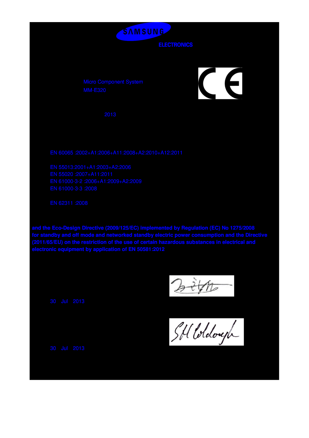 Samsung MM-D320/RU manual Declaration of Conformity, For the following, Product Micro Component System, Manufacturer 