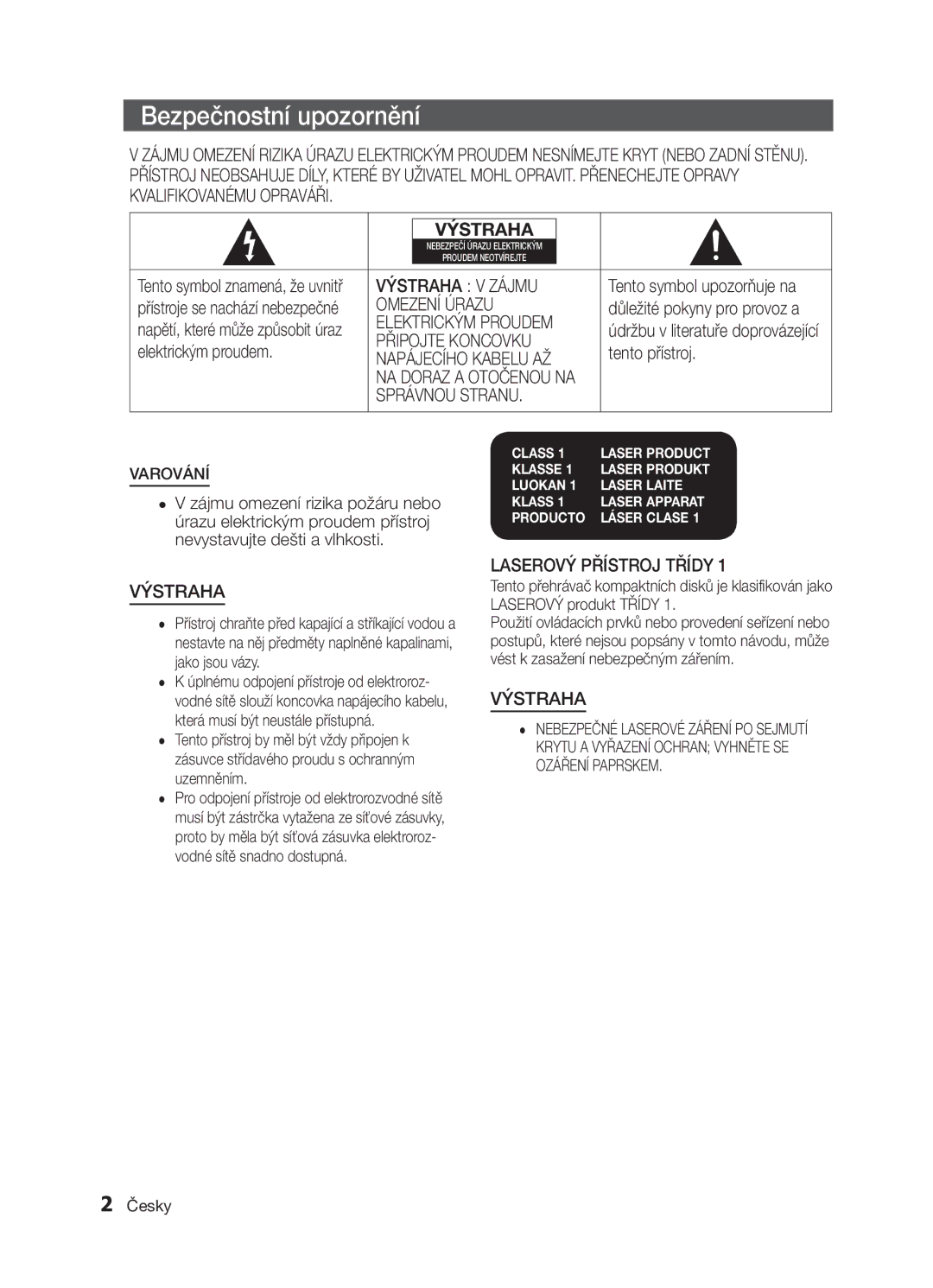 Samsung MM-D320/EN manual Bezpečnostní upozornění, Elektrickým proudem Tento přístroj, NA Doraz a Otočenou NA, Varování 