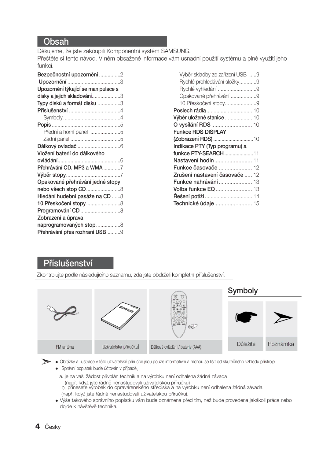 Samsung MM-E320/EN, MM-E330/EN, MM-D320/EN manual Obsah, Příslušenství 