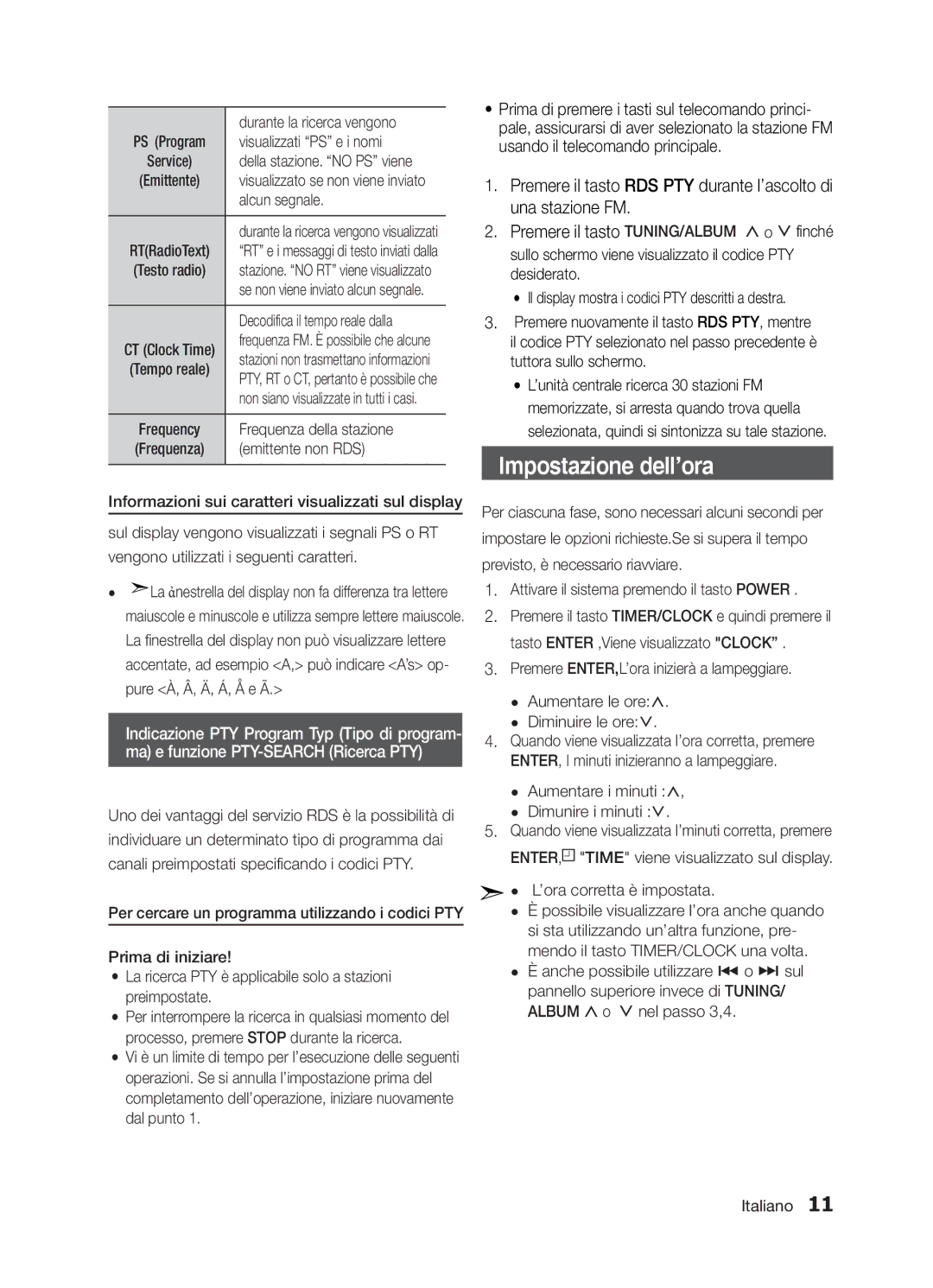 Samsung MM-E320/EN manual Durante la ricerca vengono, Visualizzati PS e i nomi, Alcun segnale, Frequenza della stazione 