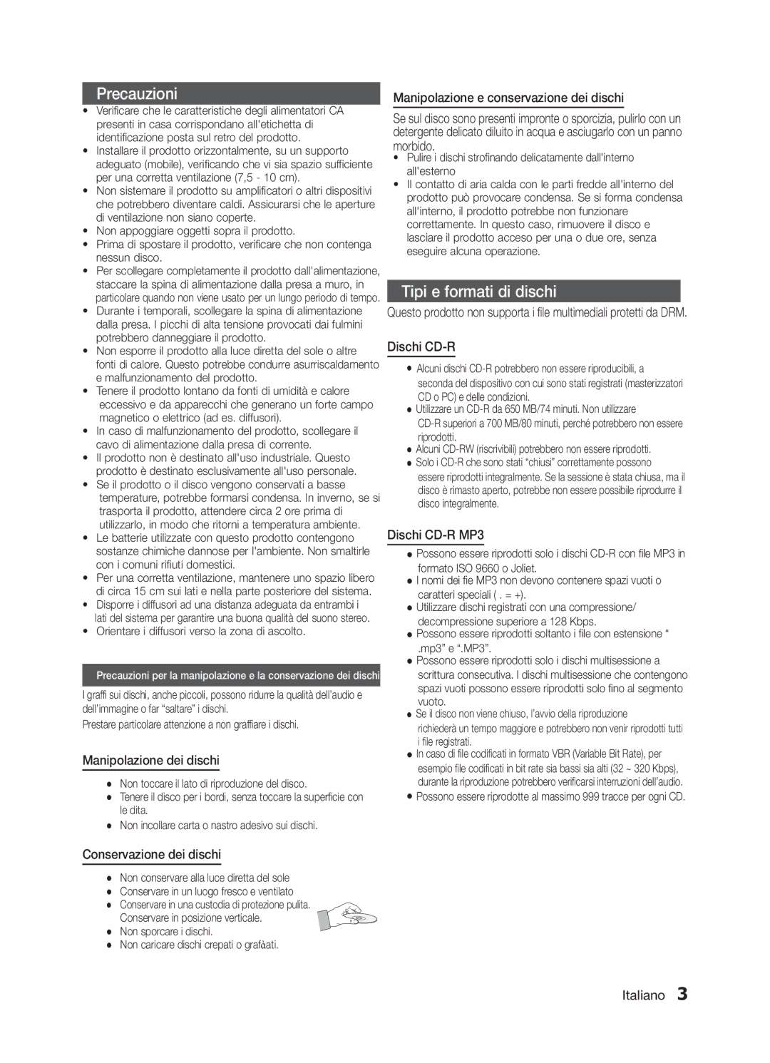 Samsung MM-E320/ZF manual Manipolazione e conservazione dei dischi, Morbido, Dischi CD-R MP3, Manipolazione dei dischi 