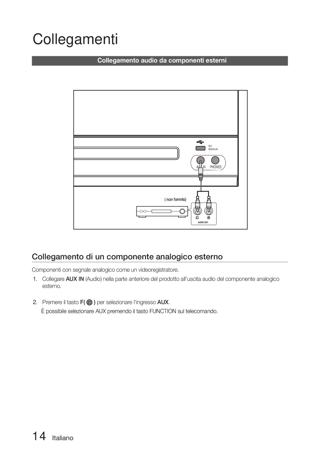 Samsung MM-E330/ZF, MM-E330/EN, MM-E330D/EN, MM-E330D/ZF manual Collegamento di un componente analogico esterno 