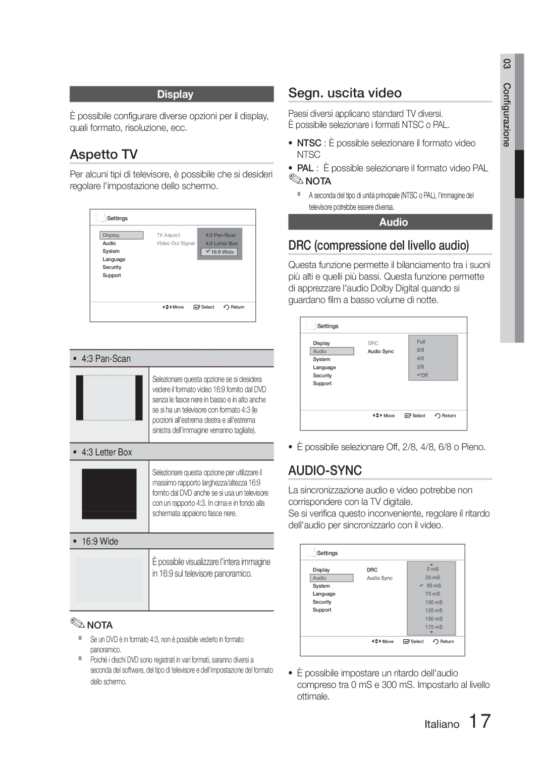 Samsung MM-E330D/EN, MM-E330/EN, MM-E330/ZF, MM-E330D/ZF manual Aspetto TV, Segn. uscita video, Display 