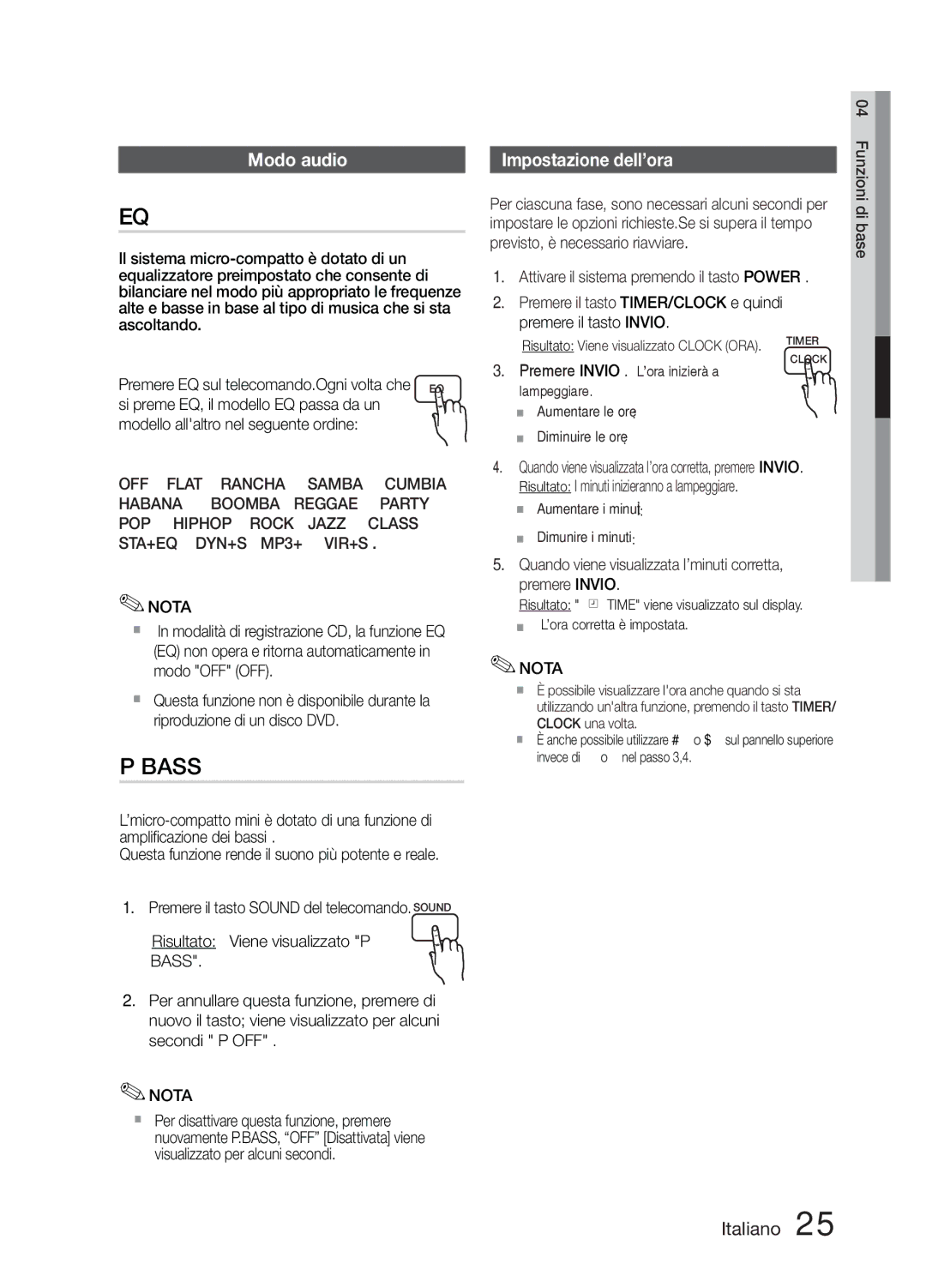 Samsung MM-E330D/EN manual Modo audio, Impostazione dell’ora, Quando viene visualizzata l’minuti corretta, premere Invio 