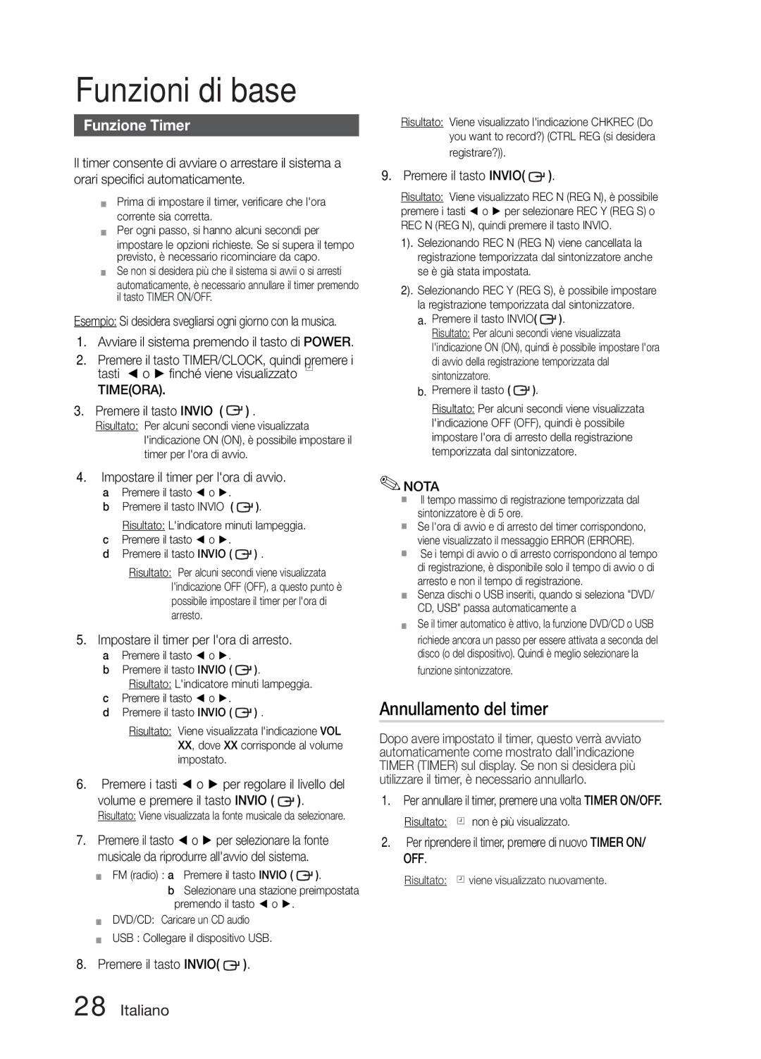 Samsung MM-E330/EN, MM-E330D/EN, MM-E330/ZF, MM-E330D/ZF manual Funzione Timer, Risultato viene visualizzato nuovamente 