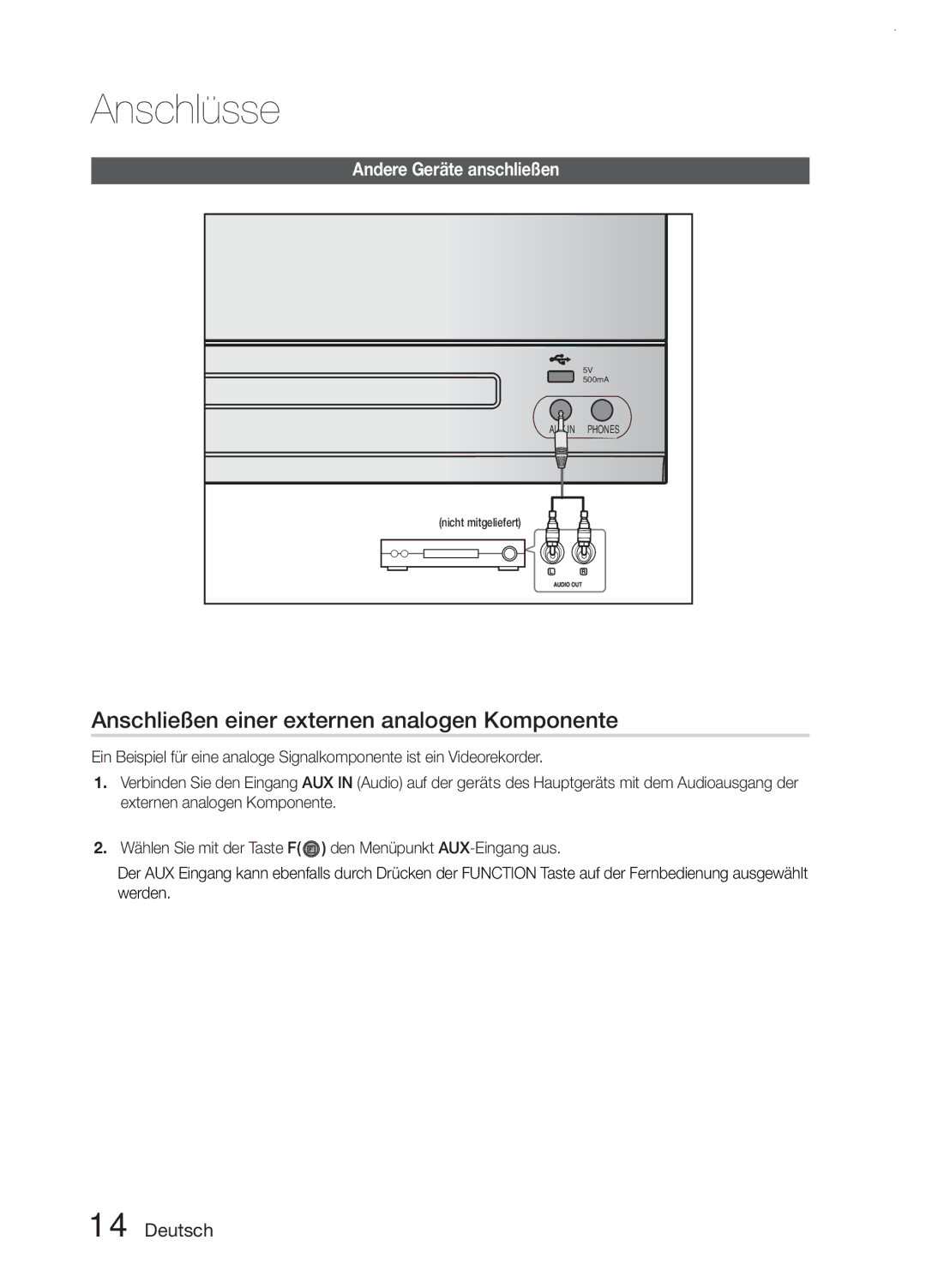 Samsung MM-E330D/ZF, MM-E330/EN, MM-E330D/XN, MM-E330D/EN, MM-E330/ZF manual Anschließen einer externen analogen Komponente 